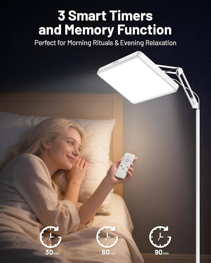 SUXIO Light Therapy Lamp - 12000 LUX Therapy Lights Happy Lamp with Remote Light Box Therapy with 3 Timer &amp 4 Brightness LED UV-Free Daylight Lamp Perfect for Home