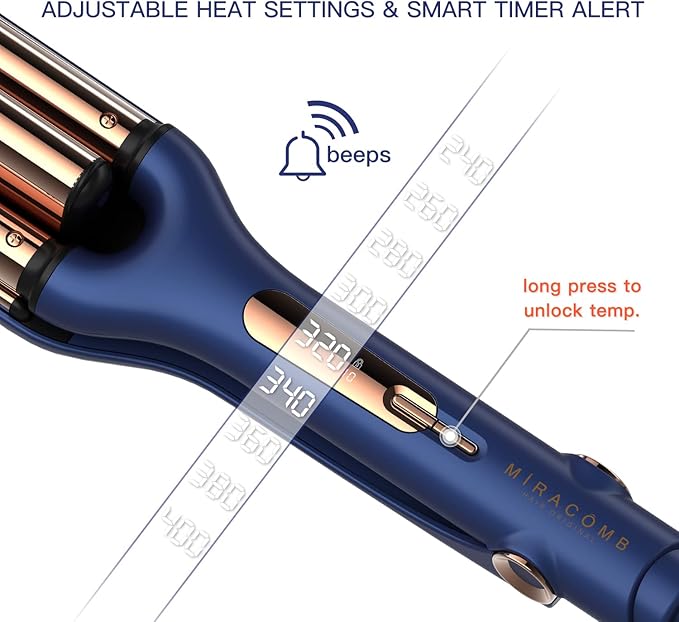 MIRACOMB Titanium Deep Waver Iron Ion Technology Digital Heat Settings Auto Off Dual Voltage (12.2 inches Wavy Hair Hair Waver)