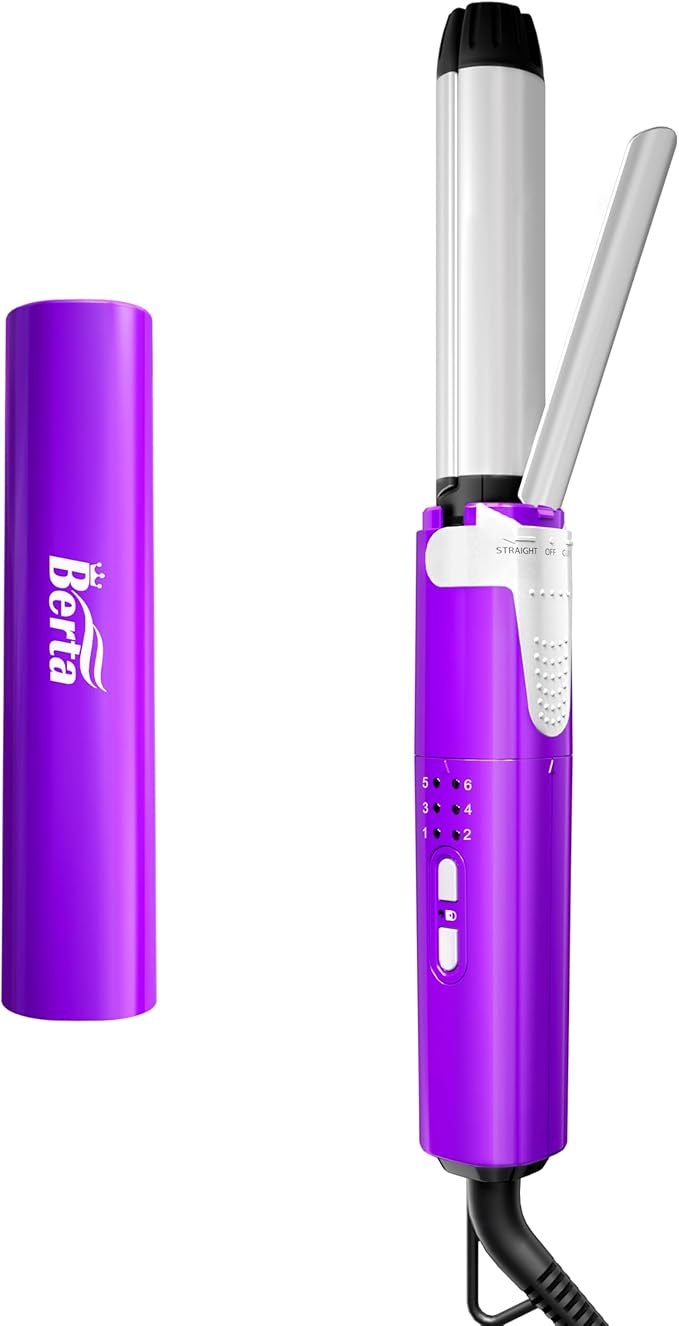 BERTA 1 inch Curling Iron Flat Iron-Hair Straightener and Curler 2 in 1Professional Ceramic Curling Wand for Long Short HairQuick Heat Up6 Temps Styling Tools