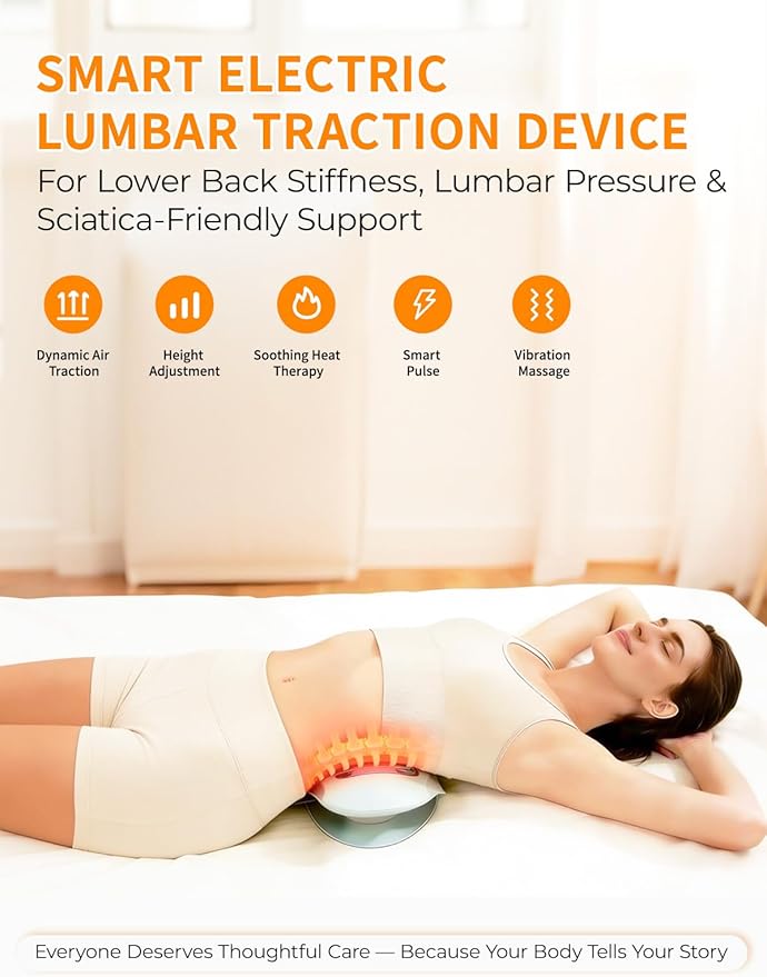 Smart Lower Back Massager with Soothing Warm Therapy &amp Air Traction – Spinal Decompression Device for Sciatica Relief Lumbar Pressure &amp Stiffness - Ideal Gift for Parents &amp Loved Ones