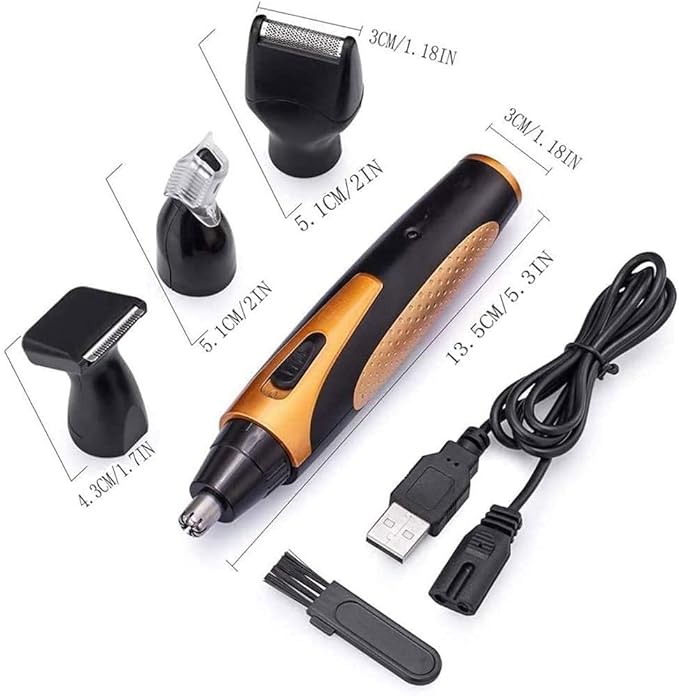 4 in 1 Nose and Ear Hair Trimmer USB Rechargeable Nose Hair Trimmer for Men and Women Waterproof Easy Cleaning Stainless Steel and Dual Edge Blades (Black/Orange)