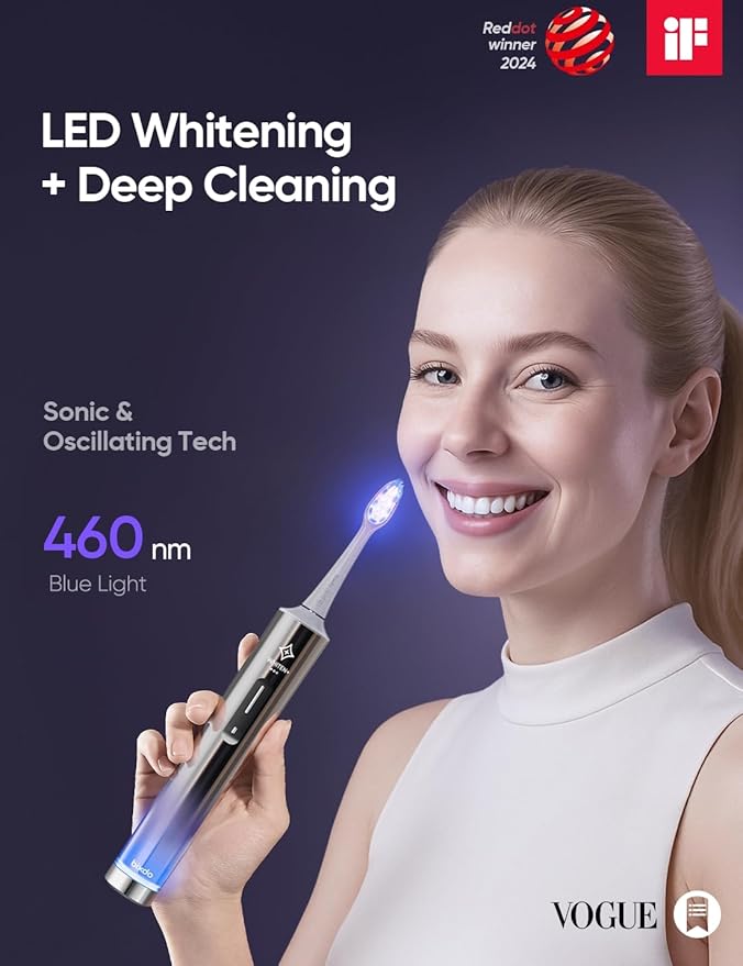 Whitening Electric Toothbrush for Adults Professional 460nm Whitening Blue Light Tech 31000VPM Sonic &amp Oscillating Cleaning with Smart AI Sensor 6-Month Long-Lasting Battery