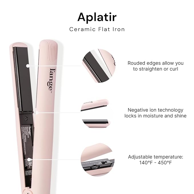 L'ANGE HAIR Aplatir Ceramic 1 Flat Iron | Adjustable Temp &amp Dual Voltage Hair Straightener | Tourmaline-Infused Plates for Smooth Frizz-Free Styling | 1 Inch Styling Tool (Blush)