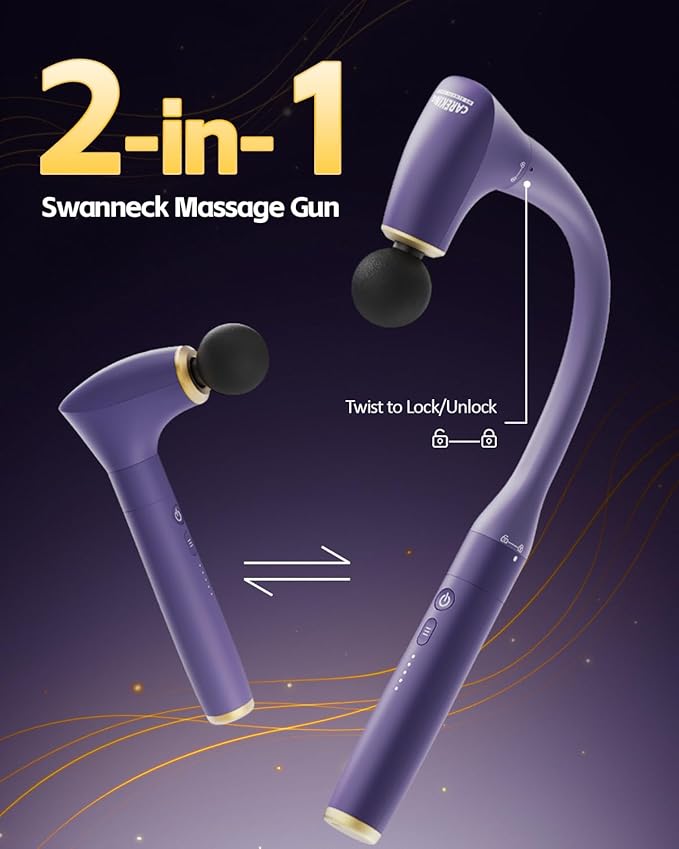 2-in-1 Detachable Muscle Massage Gun Deep Tissue with 20'' Extension Handle Back and Neck Massager for Pain Relief Handheld Massager for Shoulder Lower Back Leg Waist Purple