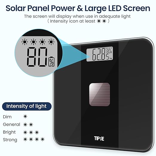 Solar Powered Weight Scale with Endless Power Scale for Body Weight Electronic Bathroom Scale for Weight Loss Digital Weighing Scale with 0.1lb Accuracy No Battery Required 400lb/180kg