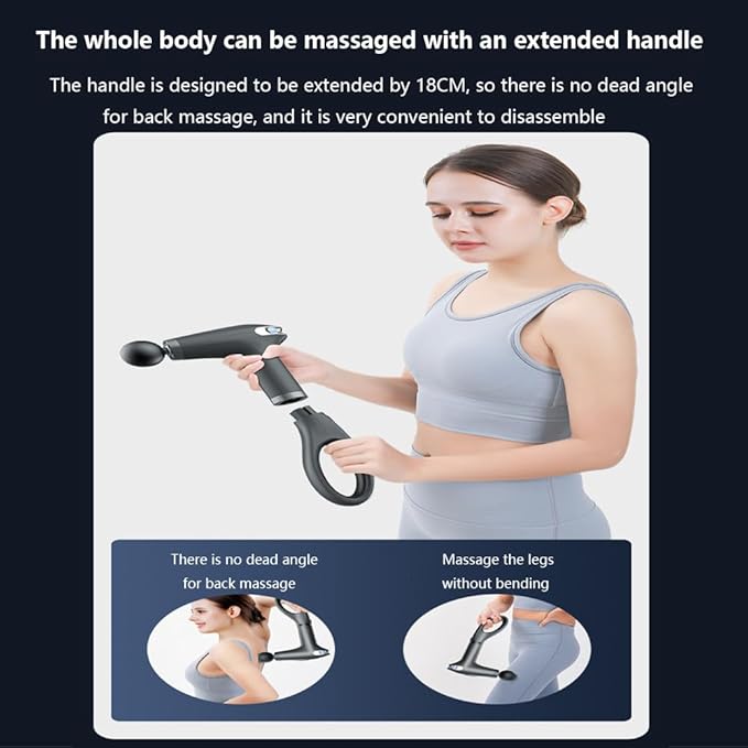 Massager for Body Muscle Relaxation and Fitness LED Screen 4 Massage Heads 8-Level Adjustment Detachable Handle 10 Mm Massage Depth 15-Minute Timer Deep Tissue MassageGrey