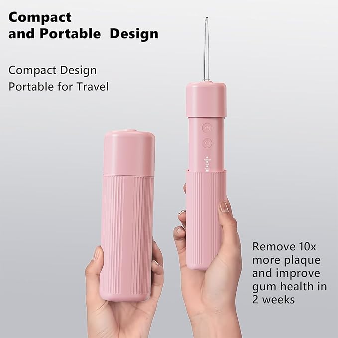 Portable Mini Water Flosser Oral Irrigator Water Teeth Cleaner Pick with Telescopic Water Tank3 Modes &amp IPX7 Waterproof Home &amp Travel (Pink)