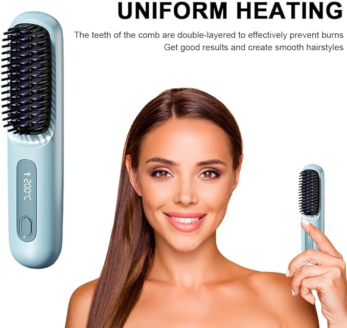 2025 Cordless Hair Straightener Brush – 3 Heat Settings USB Rechargeable 2-in-5 Straightener &amp Curler Ionic Anti-Static for All Hair Types