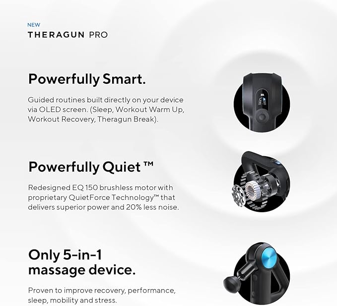TheraGun Pro Handheld Deep Tissue Massage Gun - Bluetooth Enabled Percussion Massage Gun &amp Personal Massager for Pain Relief &amp Circulation in Neck Back Leg Shoulder and Body (Black - 5th Ge