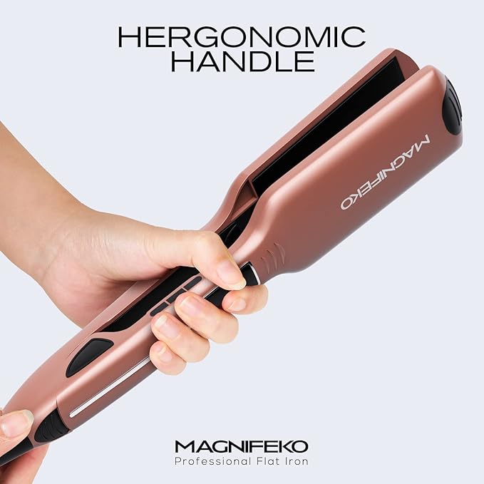 Professional Flat Iron Hair Straightener Wide Plate &amp Digital Display - Dual Voltage Titanium Hair Straighteners (Rosegold)