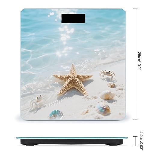 Starfish Blue Ocean Weight Scale Cute Bathroom Scale for Body Highly Accurate Digital Weighing Machine for People Compact LCD Display Scales with Sturdy Toughened Glass Scales