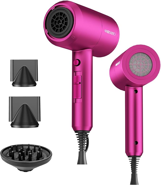 SHRATE Ionic Hair Dryer with Diffuser | Professional Blow Dryer for Curly Frizzy &amp All Hair Types | Low Noise &amp Gentle for Sensitive Hair | Compact &amp Portable Design for Home Travel Wom