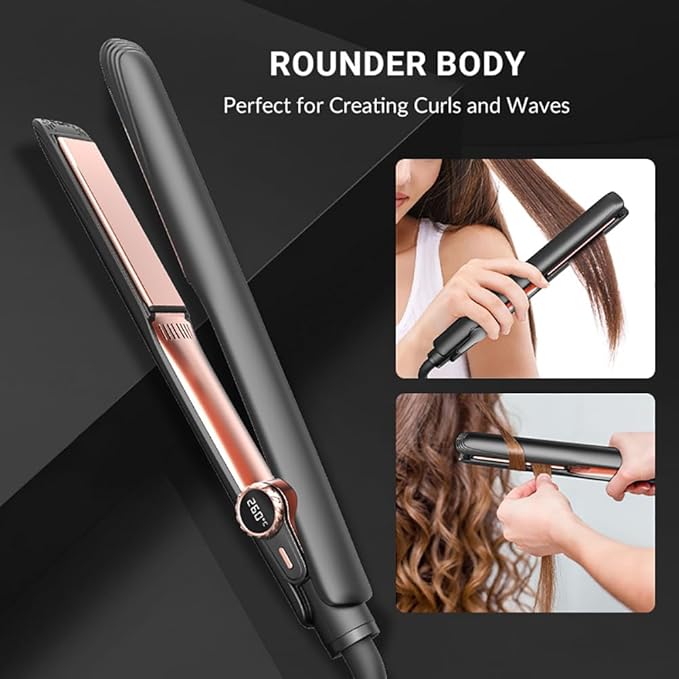 ISAGIY Flat Iron Hair Straightener and Curler 2 in 1 Plancha de Cabello 260°F High Temperature Ceramic Coating Temperature Control Integrated Beauty Power Generation Suitable for All Hair Types