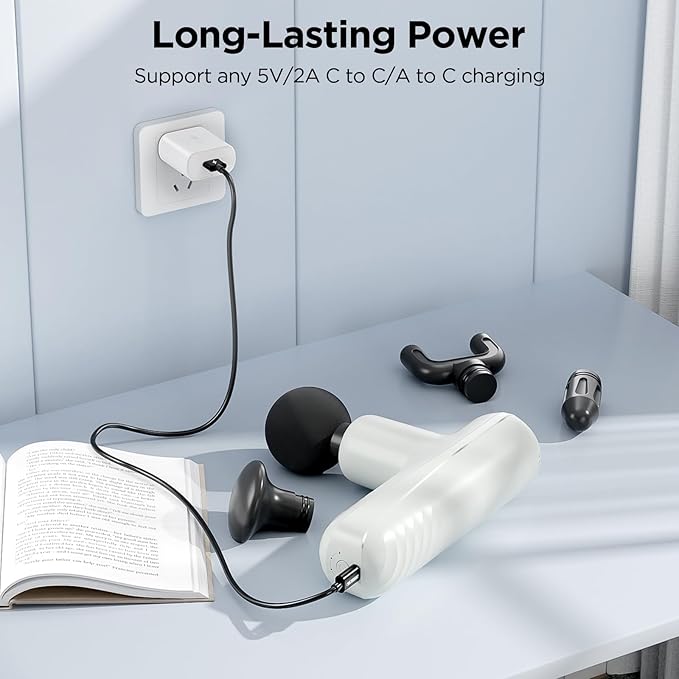 Mini Massage Gun Powerful Handheld Muscle Massager for Muscle Relaxation Deep Tissue Percussion Small Massage Gun Travel Massager with 4 Massage Heads Silent Brushless Motor White