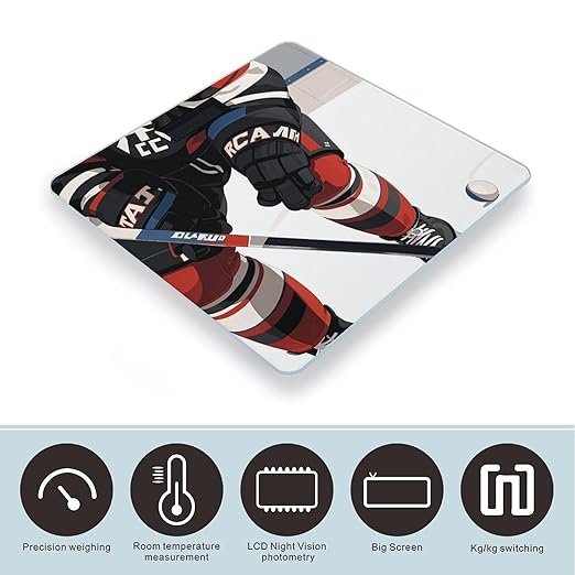 Ice Hockey Pattern Smart Scale for Body Weight Accurate Bathroom Scale with LED Display Digital Weight Scales Weighing Machine High Precision Scales for Bath Home