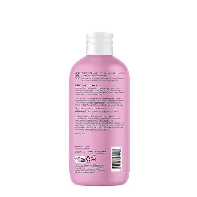 ATTITUDE Body Wash EWG Verified Shower Gel Dermatologically Tested Plant and Mineral-Based Vegan Personal Care Products Coconut &amp Wild Berries 16 Fl Oz (Pack of 6)