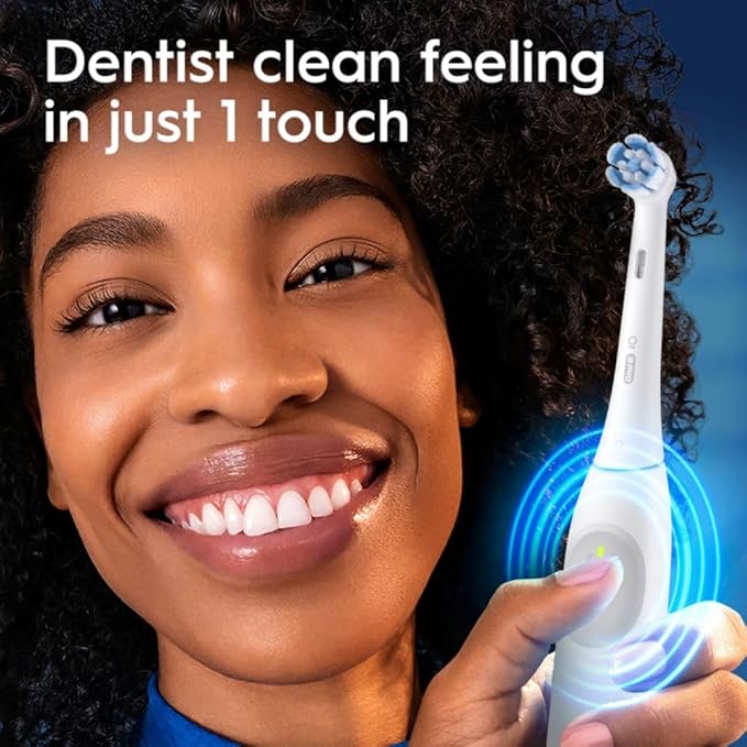 Oral-B Rechargeable Electric Toothbrush iO2 Starter Kit 3 Cleaning Modes Automatic Pressure Sensor to Protect Gums 2 Brush Heads Pure White