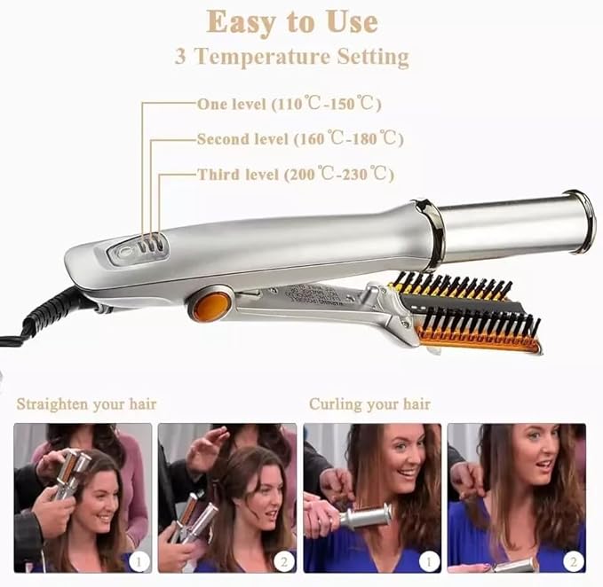 2 in 1 Rotating Curling Iron Fast Heat PTC Hair Straightener and Curler