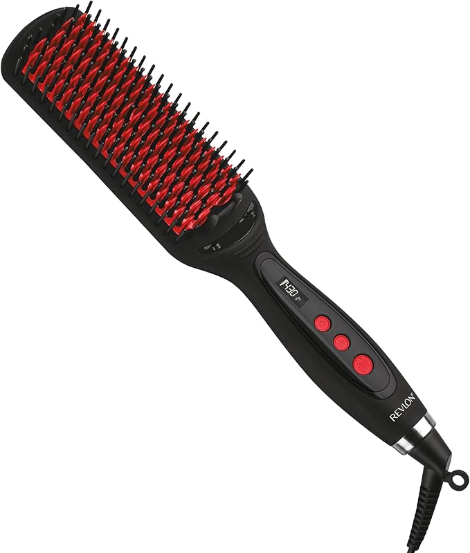 REVLON SmoothStay XL Hair Straightener - Heated Straightening Brush for Silky &amp Straight Long-Lasting Results Locks in Moisture with Reduced Static &amp Frizz