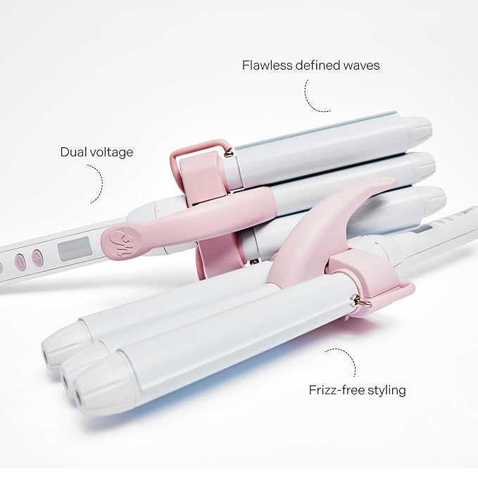 Mane 0.86 Triple Ripple Mini Waver &amp Power Base Hair Tool Bundle - Mini 3 Barrel Hair Waver for Natural-Looking Waves Frizz-Free Volume &amp Beachy Texture - Includes Power Bottom Base (1 Count