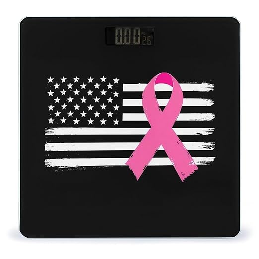 Women's Digital Bathroom Weighing Scale Automatic Switch Energy Saving Scale Smart Scale for Body Weight Breast Cancer Awareness Pink Ribbon American Flag