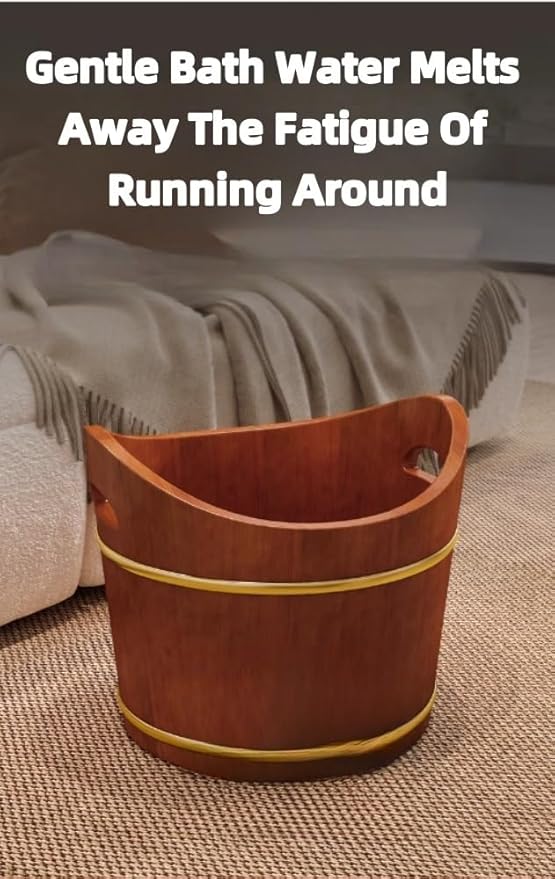 Solid Wood Foot Tub Wood Foot Wash Basin Solid Wood Handmade Soaking Basin Wood Spa Bucket for Massage Foot Bath Barrel Pedicure Soaking Feet Spa