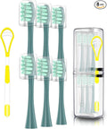 6 Pack Electric Toothbrush Replacement Heads Suitable for Oclean X Pro Elite/X/X Pro/Flow/F1/Air 2-Vacuum-Sealed with Hygienic CapsBonus Tongue Scraper &amp Travel Cup Included-Green