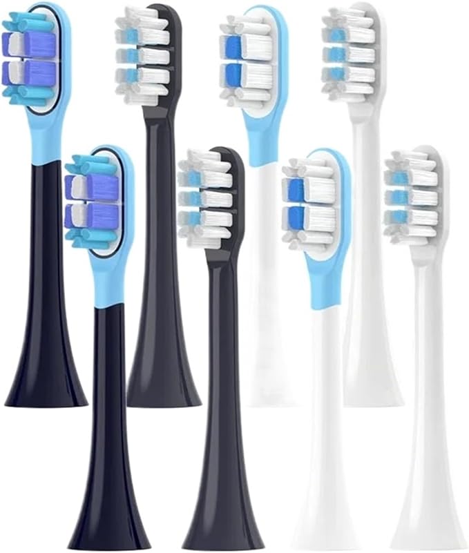 8pcs Replacement Toothbrush HeadsCompatible for MIJIA T301/T302/T501 Sonic Electric Tooth Brush Soft Bristle Nozzles(8 BJ Black)