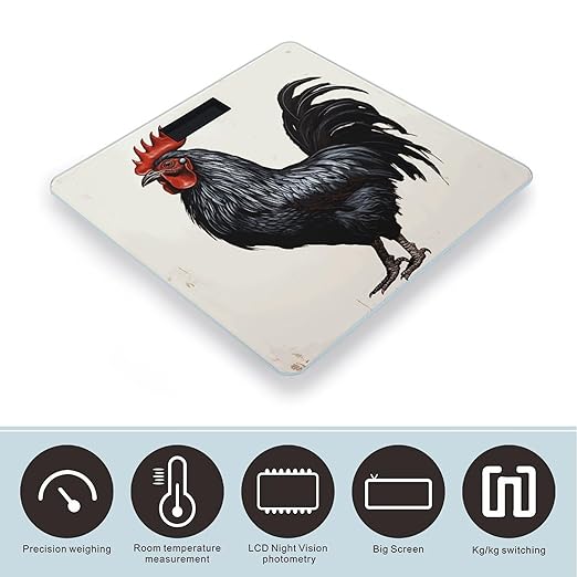 Black Rooster Bathroom Scale for Body Weight Bathroom Weighing Scale with Backlit LCD Display Highly Accurate Measures Weight Up to 180kg