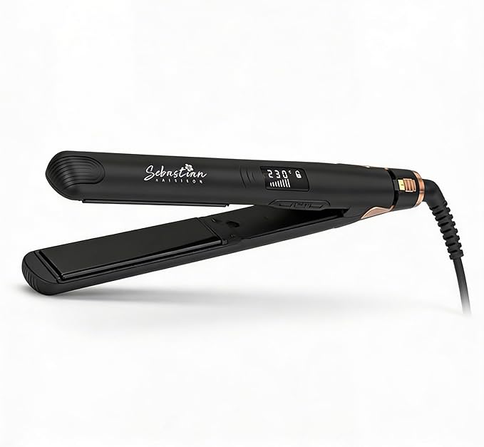 Flat Iron Hair Straightener and Curler 2-in-1 – Ceramic &amp Titanium Slim Plates – Dual Voltage – Professional Anti-Frizz Styling Tool – Sebastian Hair Iron