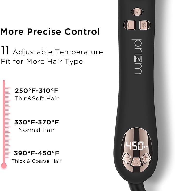 Prizm Rotating Curling Iron 1inch/25mm Automatic Hair Curler for Long Hair Self Spinning Barrel 250-450°F with LCD Display Auto-Shut Off &amp Dual Voltage Black