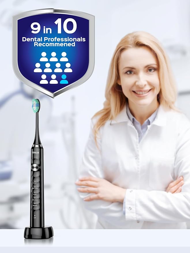 COSLUS Water Dental Flosser Tooth Pick: 10 Levels Smooth Control Portable Wireless Electric Toothbrush for Adults and Kids Rechargeable White and Black
