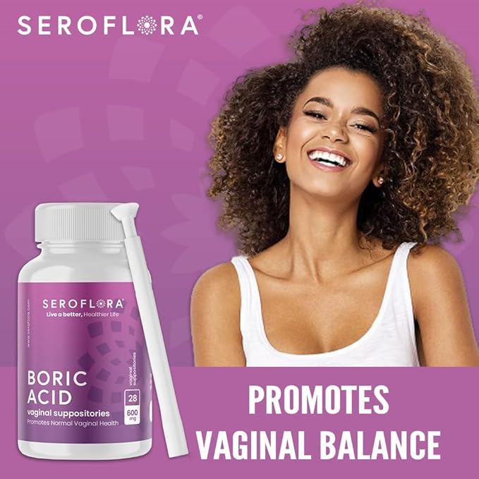 Seroflora Boric Acid 600mg Feminine Capsules Feminine pH Support Intimate Freshness for Women Fast-Dissolving Capsules (30 Count) with Applicators (28 Count)