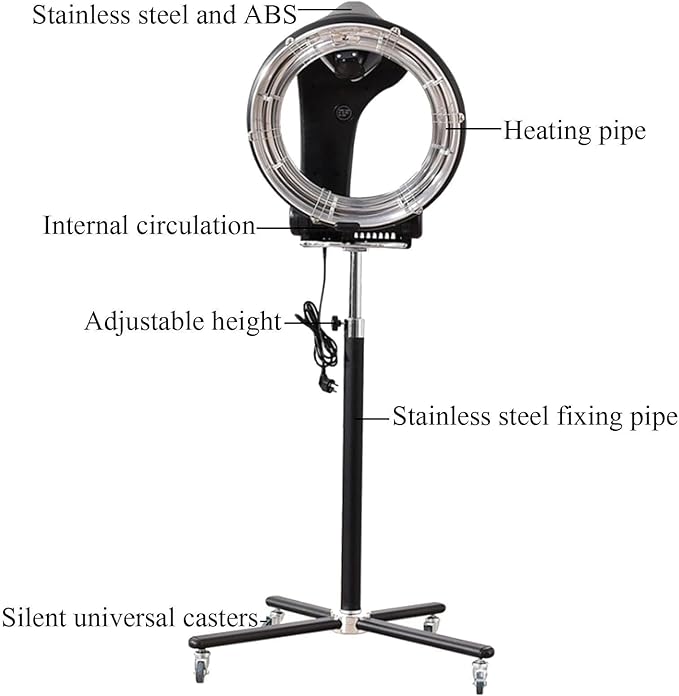 Hair Color ProcessorProfessiona Orbiting Infrared Hair Dryer Freestanding Rotating 3-in-1 Salon Hair Dryer Adjustable Standing with Rolling Base