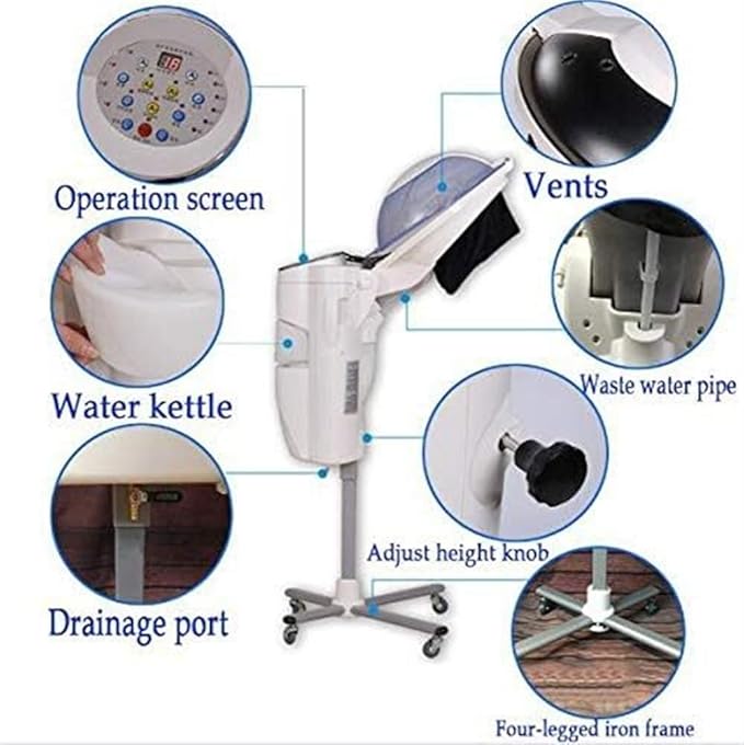 Salon Home Professional Hair Steamer Furniture Colour ProcessorStand Dryer Hood with Floor WheelAdjustable HeightTimer &amp Temperatu