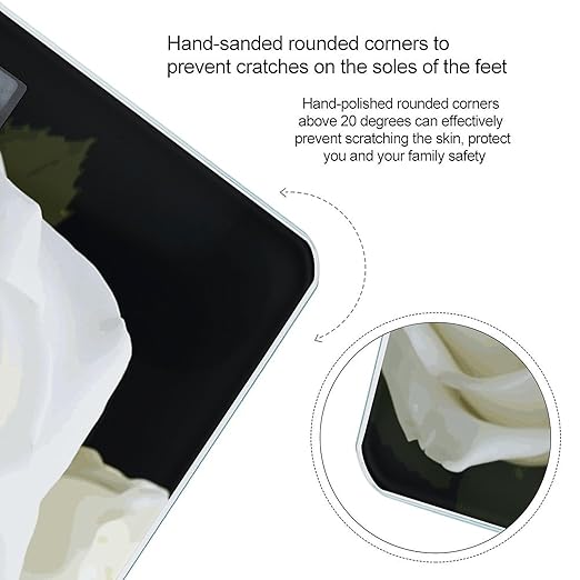White Rose Scale with LCD Easy-to-Read Anti-Slip Weight Digital Bathroom Scale Precision Weighing Scales Sturdy Tempered Glass Body Weight Scales for Daily Use