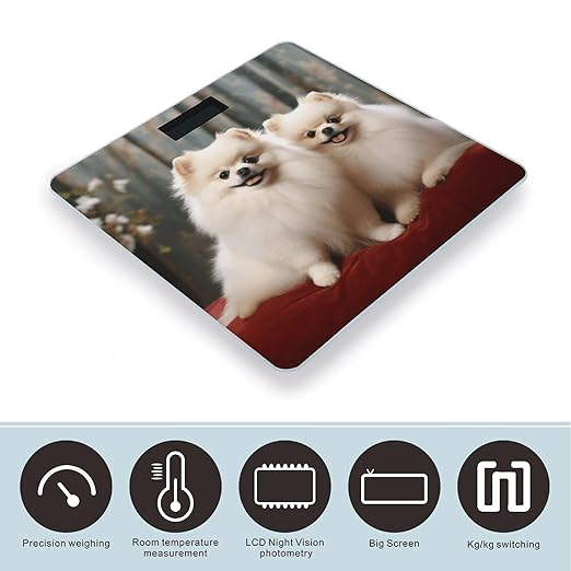 Short Haired Pomeranian Dog Bathroom Scale Large LCD Backlight Display Digital Scale Rounded Corners Body Scales Automatic Power On/Off Bathroom Scales for Home Bedrooms