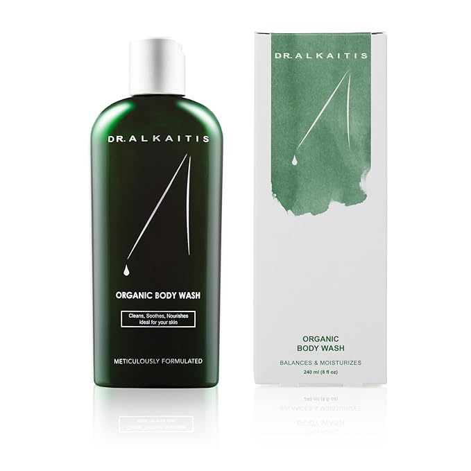 DR. ALKAITIS Organic Body Wash - Gentle pH-Balanced Cleanser with Aloe Herbs &amp Sea Botanicals - Sulfate-Free Formula (240ml/8oz)