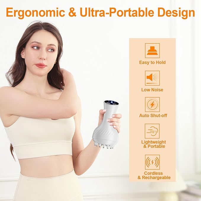 3-in-1 Handheld Lymphatic Drainage Massager with Red Light Heat &amp Vibration - Cordless Anti Cellulite Massage Tool for Body Relaxation 3 Modes &amp 9 Speeds for Belly Legs Thighs