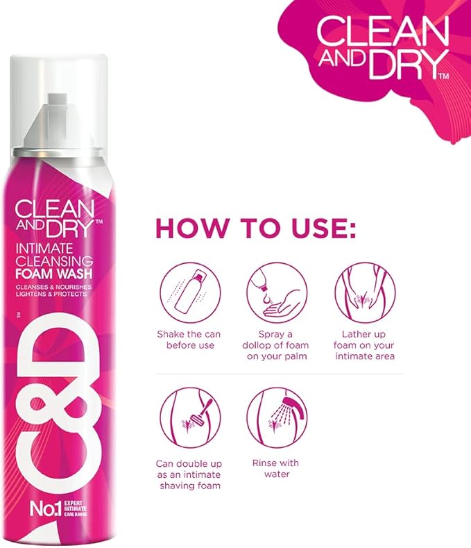 Clean &amp Dry | Intimate Cleansing Foam wash | Cleanses &amp Nourishes | Naturally | No itching | No Burning | No White Discharge | Lightens &amp Protects| No 1 Expert Intimate Care Range | 85g