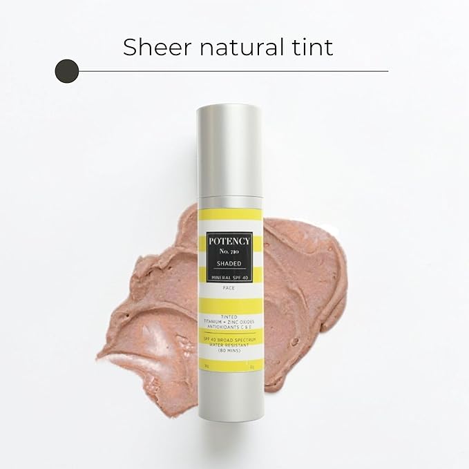 POTENCY No. 710 Shaded SPF 40 Mineral Sunscreen - Broad Spectrum Protection - Sheer Tinted Matte Finish - Fragrance-Free - Reef-Safe Formula - Lightweight Daily Protection - Made in the USA - 1.8 Oz