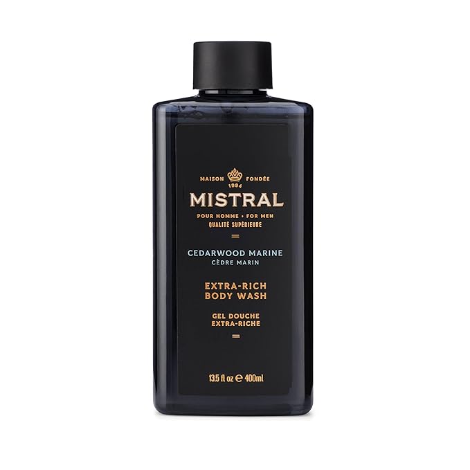 Mistral Men's Body Wash &amp Shampoo Cedarwood Marine 13.5 oz | 2-in-1 Natural Shower Gel for Men | SLS Paraben &amp Phthalate Free | Natural Men’s Body Wash Moisturizing Bath Gel - Made in Franc