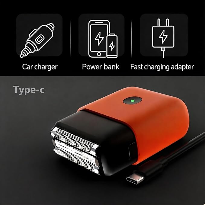Premium Travel Electric Razor for Men - Ultra-Compact IPX7 Waterproof Foil Shaver with LED Indicator USB-C Quick Charge 90 Min Runtime Orange
