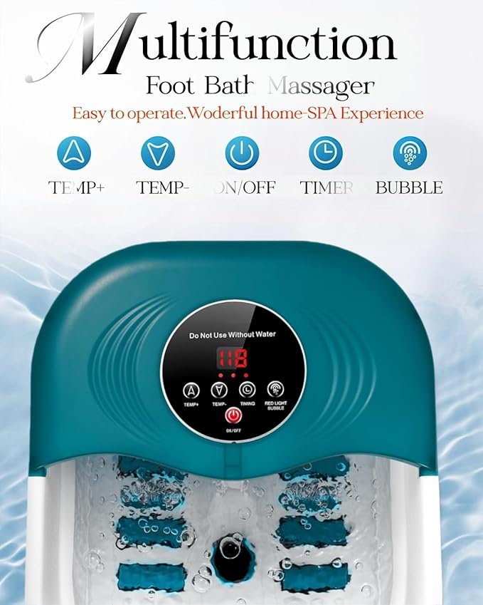 Foot Spa Bath Massager with Heat Bubble Jets Red Light &amp Timer Pedicure Foot Spa with 95-118℉ Temperature Control 8 Shiatsu Rollers Pumice Stone Gift for WomenMenDad