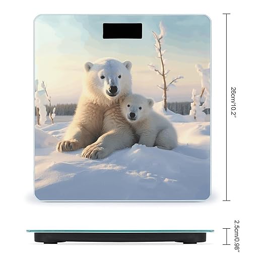 Cute Polar Bears Bathroom Scale Large LCD Backlight Display Digital Scale Rounded Corners Body Scales Automatic Power On/Off Bathroom Scales for Home Bedrooms