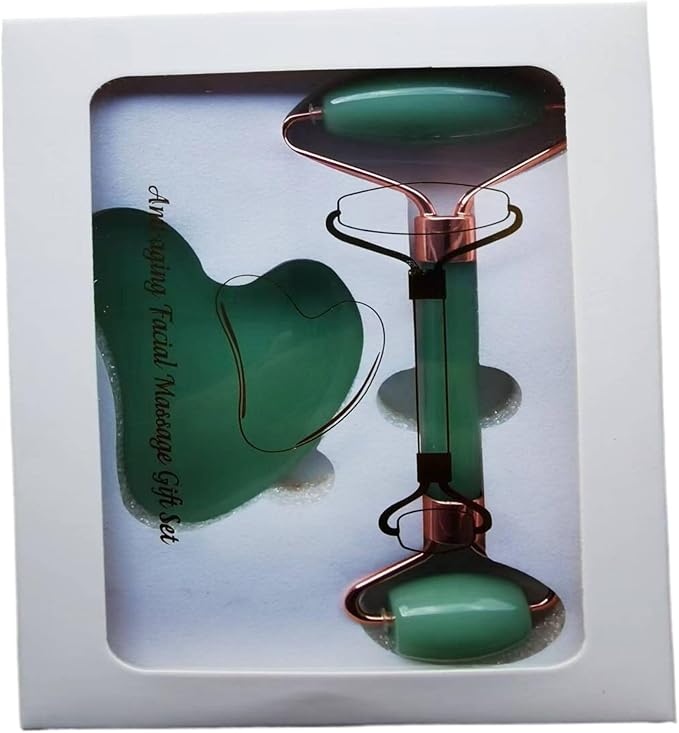 Portable Massager 玉石滚轮脸部按摩套装双头金属手动脸部器推脸用具