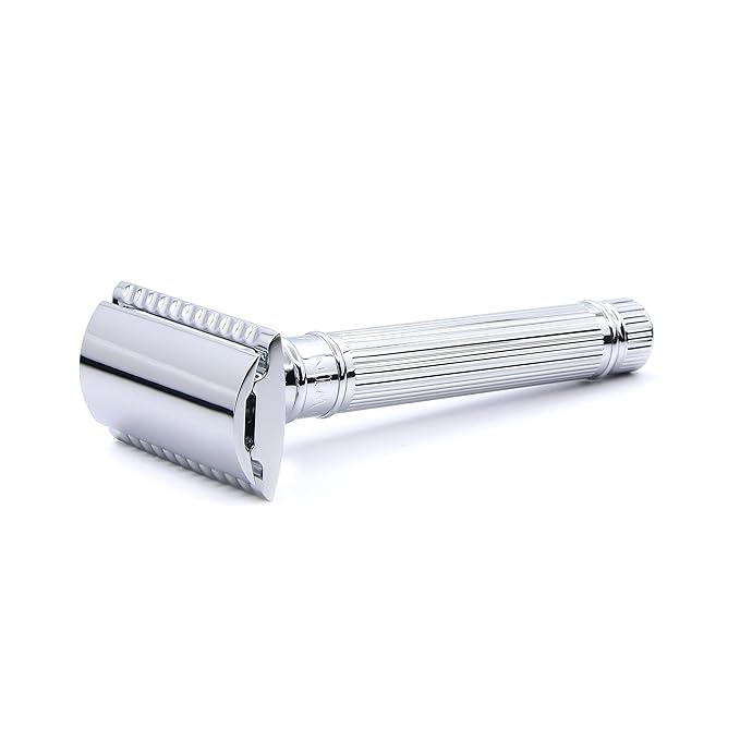 Edwin Jagger DE89Lbl Lined Detail Chrome Plated Double Edge Safety Razor by Edwin Jagger