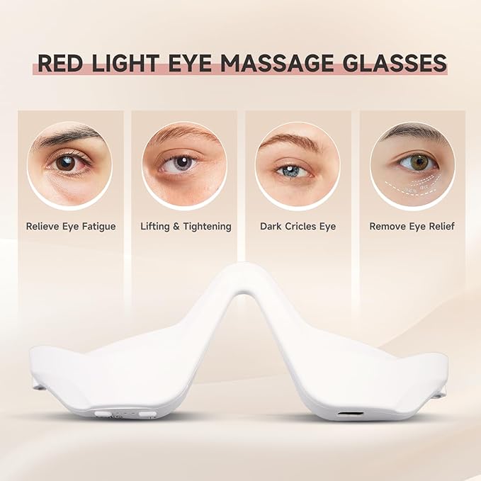 Red Light Therapy Glasses for Under Eyes Microcurrent Eye Massager with 650nm Contour Fit Hands-Free Device to Reduce Dark Circles Puffiness Wrinkles &amp Eye Fatigue Rejuvenation Mask for Women &