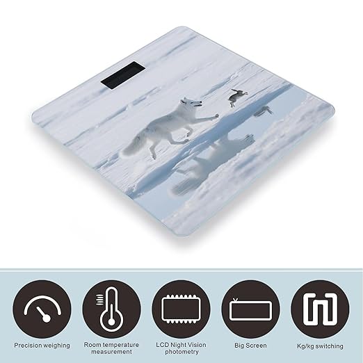 Arctic Fox Chases Weight Scale Cute Bathroom Scale for Body Highly Accurate Digital Weighing Machine for People Compact LCD Display Scales with Sturdy Toughened Glass Scales
