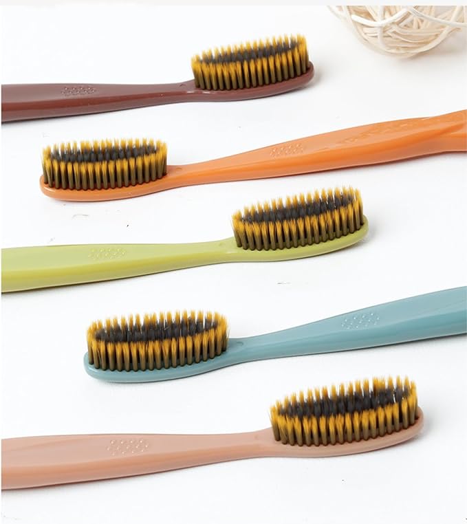 Adult Extra Soft-bristled Toothbrush‌ Bamboo Charcoal Long Toothbrush HeadPeriodontist Design Tapered Bristles for Sensitive Teeth &amp Receding Gums.【Extra Soft 10 Count (Pack of 1)】